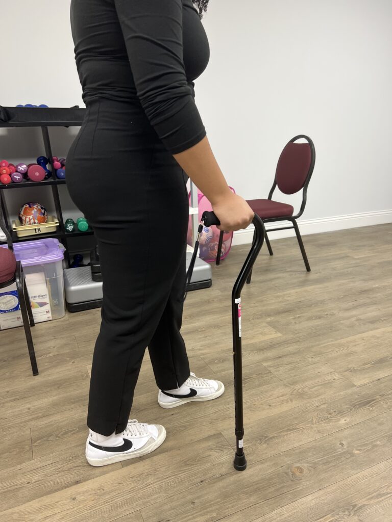 Person walking unassisted with a cane